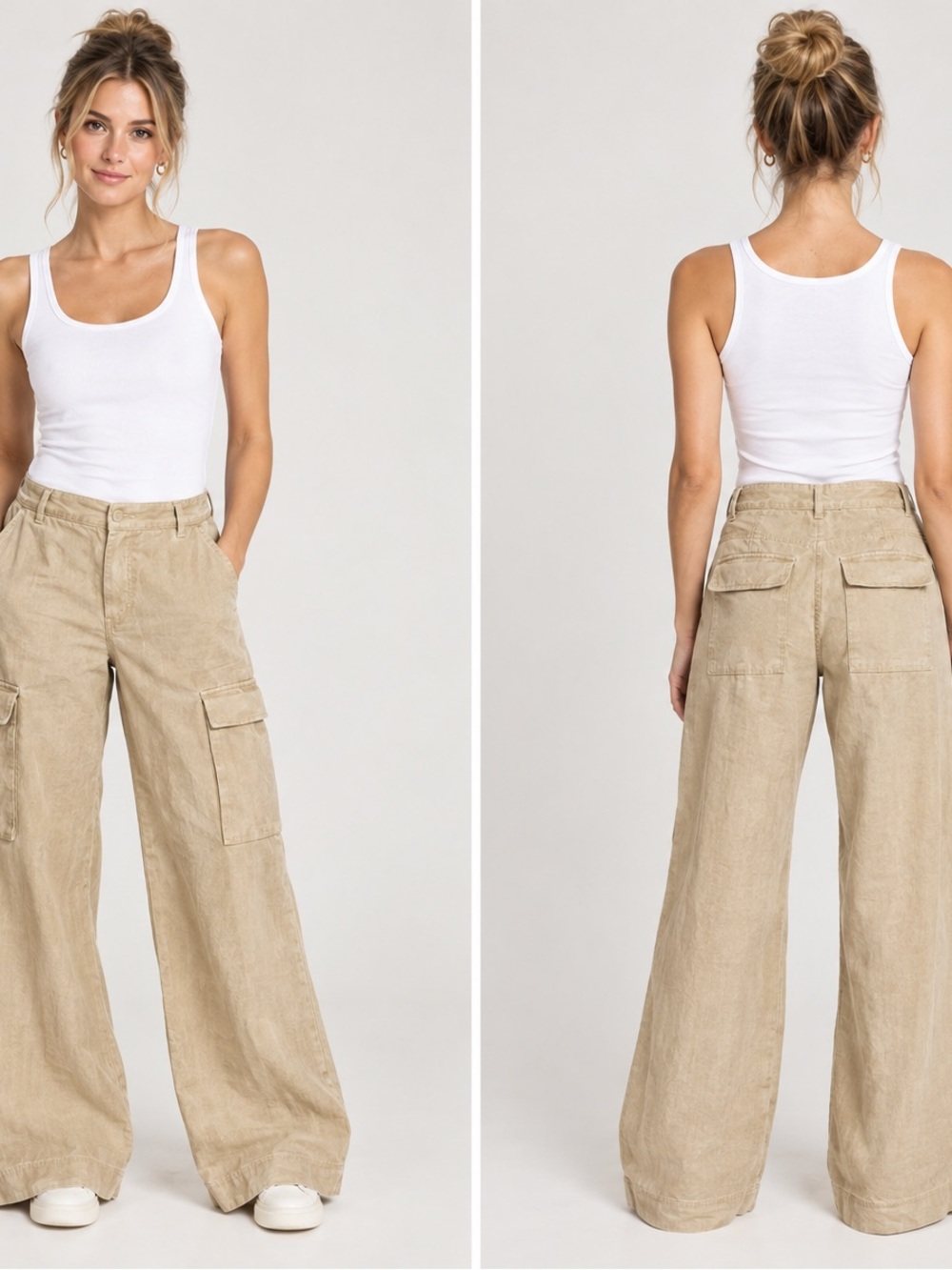Frame wide Leg Cargo Pants organic linen NWOT size 2